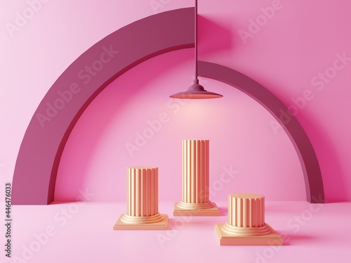 Classic platform stands out with pink tones.3d rendering