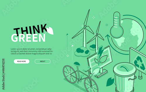 Think green - line design style isometric banner
