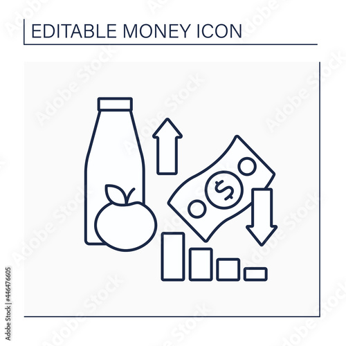 Inflation line icon. Decrease in purchasing power of money. Increase in prices of goods and services in an economy.Money concept. Isolated vector illustration. Editable stroke