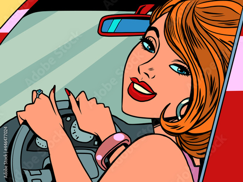 Beautiful woman driving a car, joy happiness
