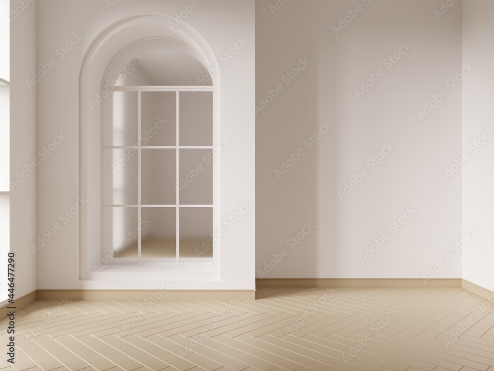 Fototapeta premium Interior design empty room tones white room with classic windows.3d render