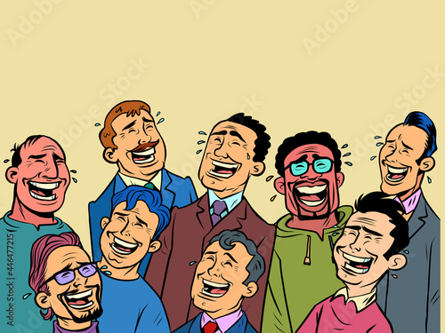 A group of men are laughing. A group of businessmen, a crowd of friends