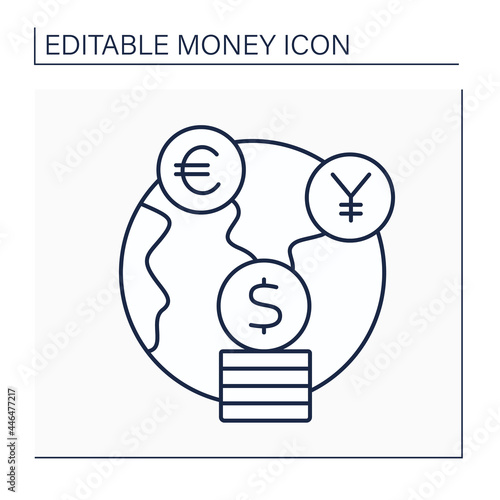 Foreign exchange line icon. Global market for exchanging national currencies with one another. Money concept. Isolated vector illustration. Editable stroke