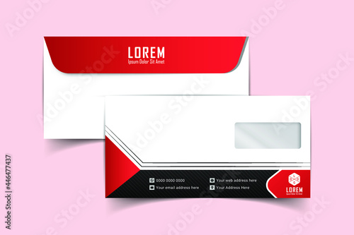 DL Envelope template front and back view. Template for advertising, branding and corporate identity. Envelope with window. DL Envelopes mockup for design. Vector illustration. EPS 10