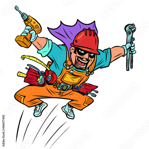 super repairman male, carpenter plumber. A professional with working tools