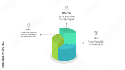 Diagram chart, cylinder graph presentation. Business timeline concept with 3 parts