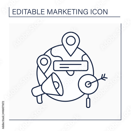 Geographical targeting line icon.Tracking location of website visitors to provide special geographically tailored content or products.Marketing concept. Isolated vector illustration. Editable stroke