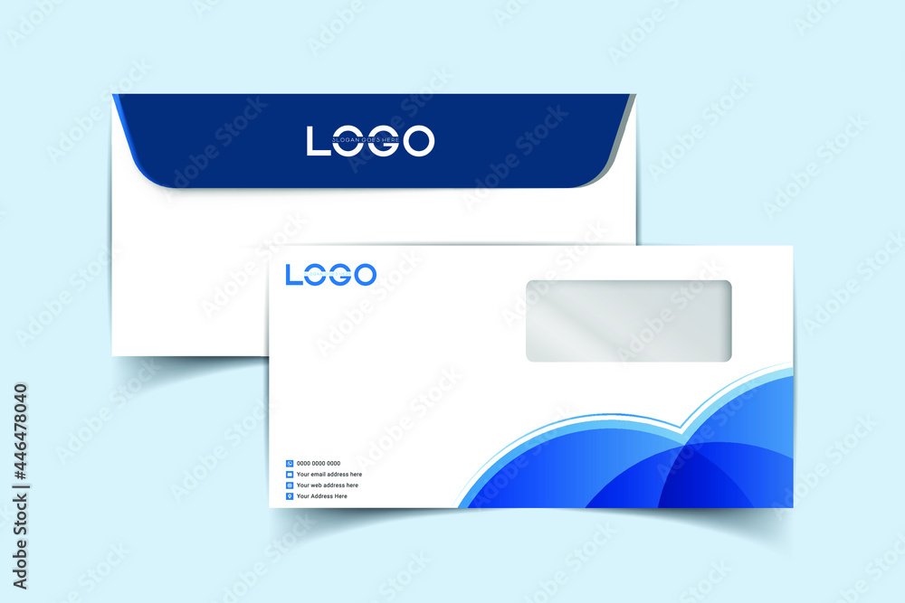 DL Envelope template front and back view. Template for advertising, branding and corporate identity. Envelope with window. DL Envelopes mockup for design. Vector illustration. EPS 10