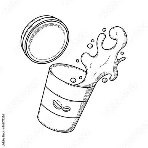 Abstract Hand Drawn Coffee Glass 
With Splash Doodle Drink Takeaway Concept Vector Design Outline Style On White Background Isolated For Restaurant And Cafe