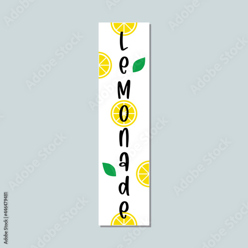 Lemonade lettering with lemon label. Brush calligraphy of word lemonade.