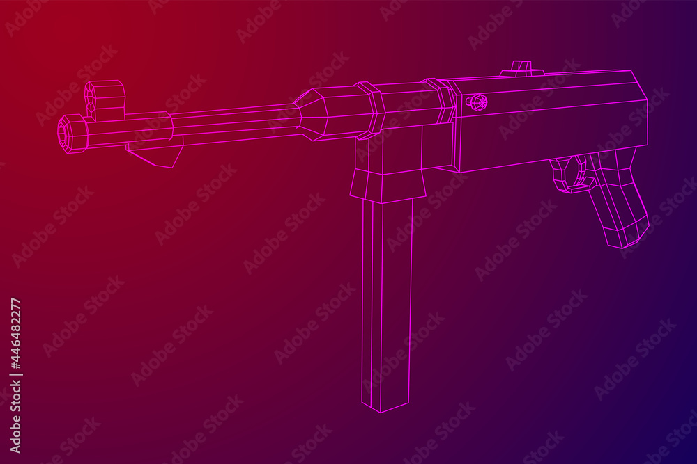 Submachine gun german MP 40 world war 2 firearms pistol. Wireframe low poly mesh vector illustration. Submachine gun german MP 40 world war 2 firearms pistol. Wireframe low poly mesh vector illustration.