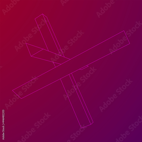 Hedgehog antitank defence. Wireframe low poly mesh vector illustration.
