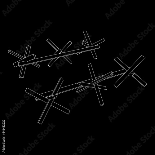 Hedgehog antitank defence. Wireframe low poly mesh vector illustration.