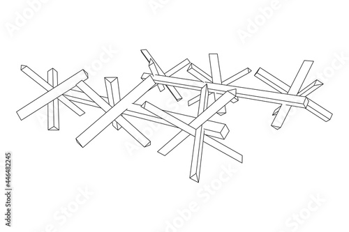 Hedgehog antitank defence. Wireframe low poly mesh vector illustration.
