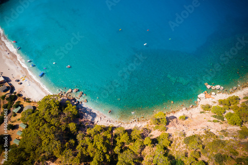 Drone view of Kabak Valley in Fethiye, Turkey. A hidden gem along the Turkish Riviera, Mediterranean Sea.