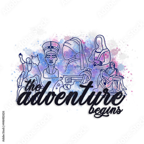 World famous fine art tour adventure watercolor doodle- popular statues sculpture paintings museum adventure