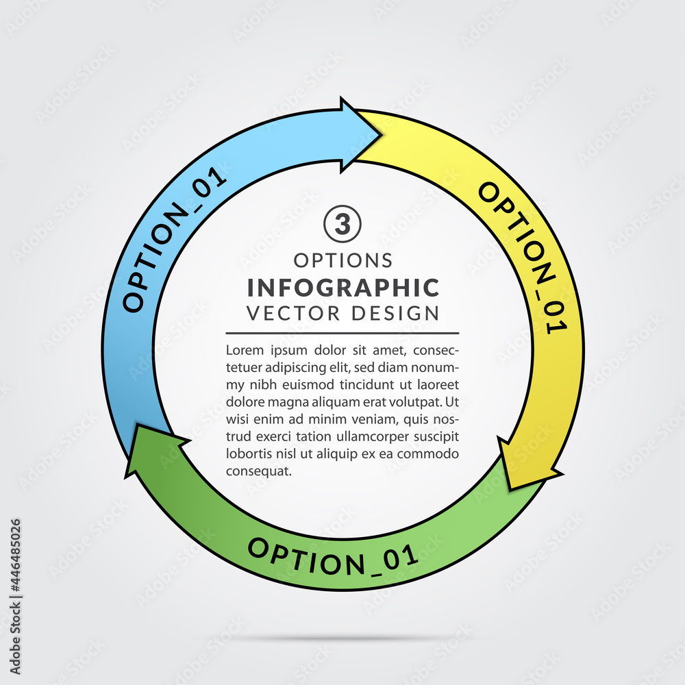 Circular connected infographic charts with 3 options. Circle ...