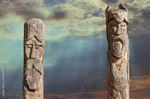 A pagan wooden idols. photo
