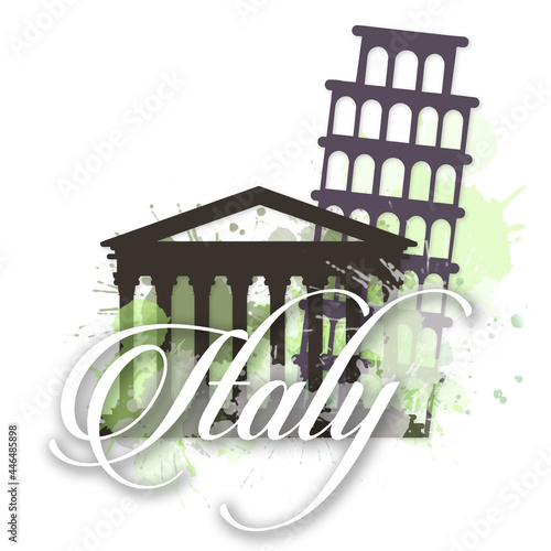 Welcome to Italy watercolor doodle travel quote - Roman Architecture