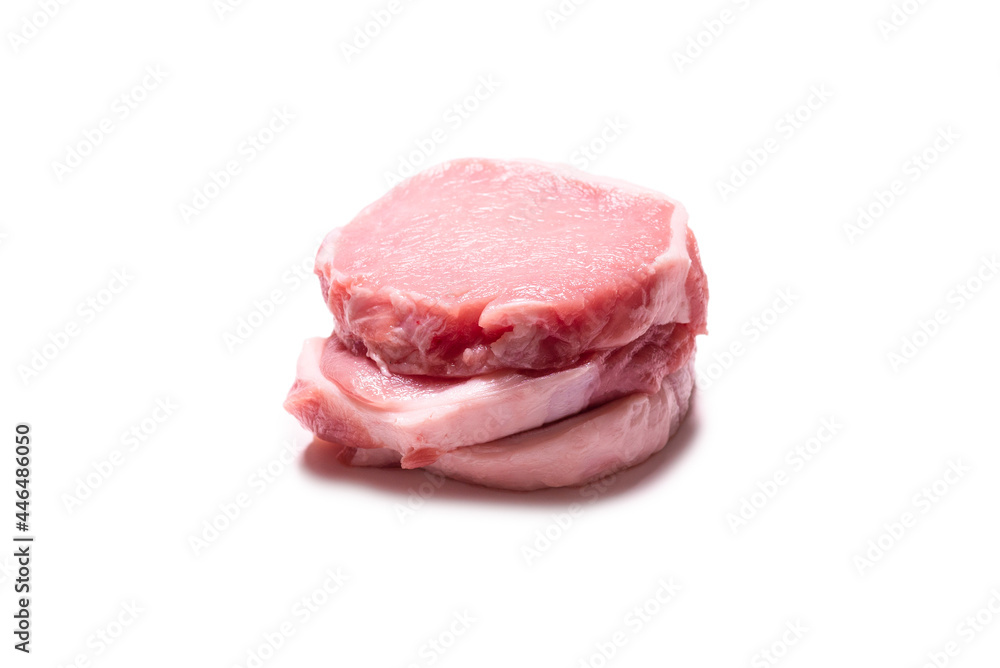 Raw pork pieces isolated on a white background. Raw pork pieces isolated on a white background.