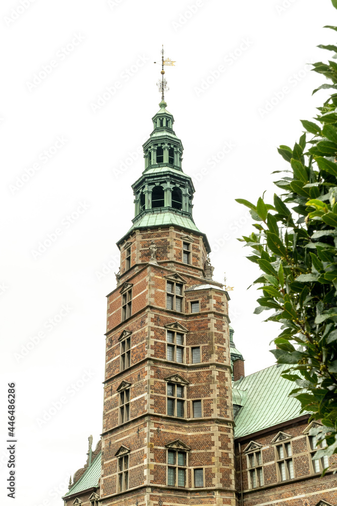 Rosenborg Castle tower and cloudy sky. Copenhague, Denmark. 