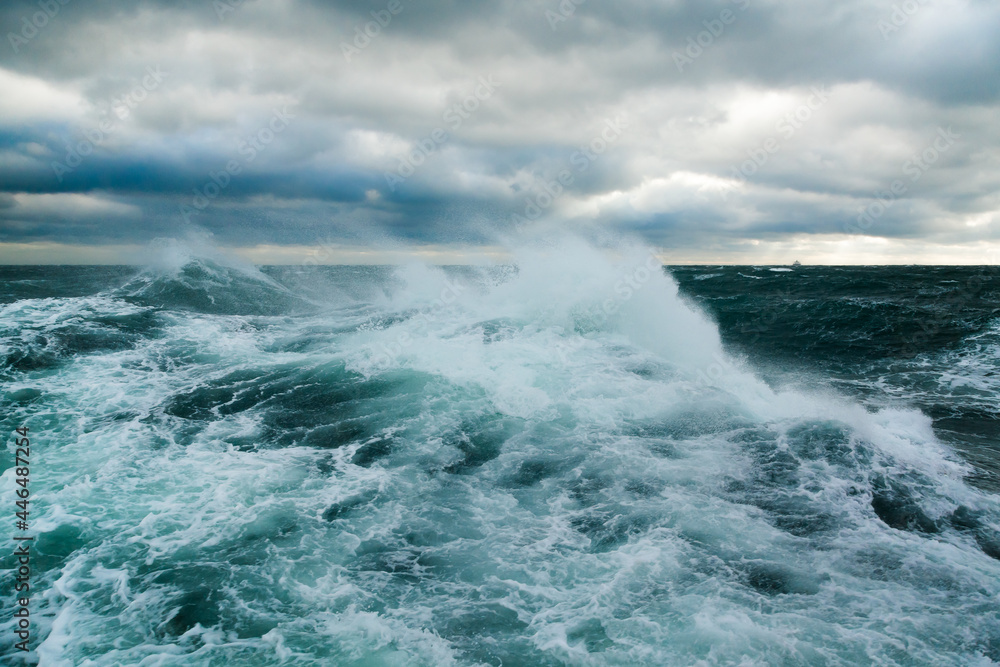 Ocean storm. Storm waves in the open ocean. Not a calm open sea.