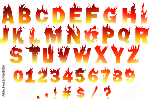 Vector of the fire alphabet A-z and symbols