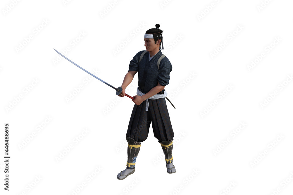 Chinese fighter poses with sword for your scenes specially for collage, isolated on white background. 3D illustration. 3D rendering. Chinese fighter poses with sword for your scenes specially for collage, isolated on white background. 3D illustration. 3D rendering.