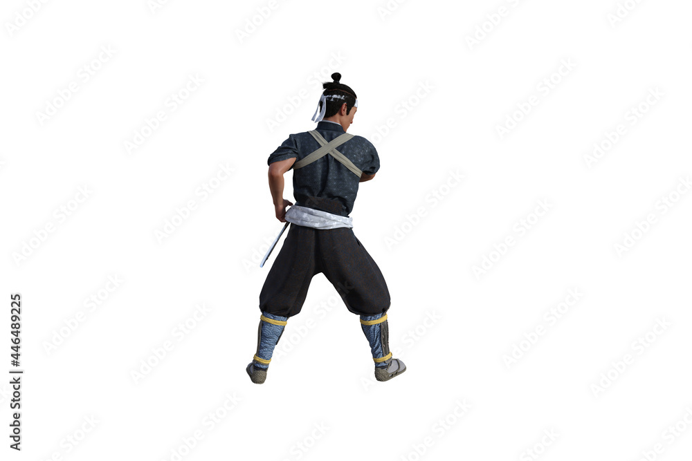 Chinese fighter poses with sword for your scenes specially for collage, isolated on white background. 3D illustration. 3D rendering. Chinese fighter poses with sword for your scenes specially for collage, isolated on white background. 3D illustration. 3D rendering.