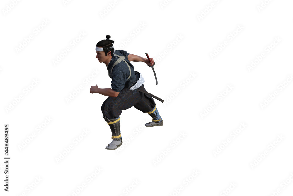 Chinese fighter poses with sword for your scenes specially for collage, isolated on white background. 3D illustration. 3D rendering. Chinese fighter poses with sword for your scenes specially for collage, isolated on white background. 3D illustration. 3D rendering.