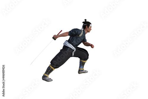 Chinese fighter poses with sword for your scenes specially for collage  isolated on white background. 3D illustration. 3D rendering.