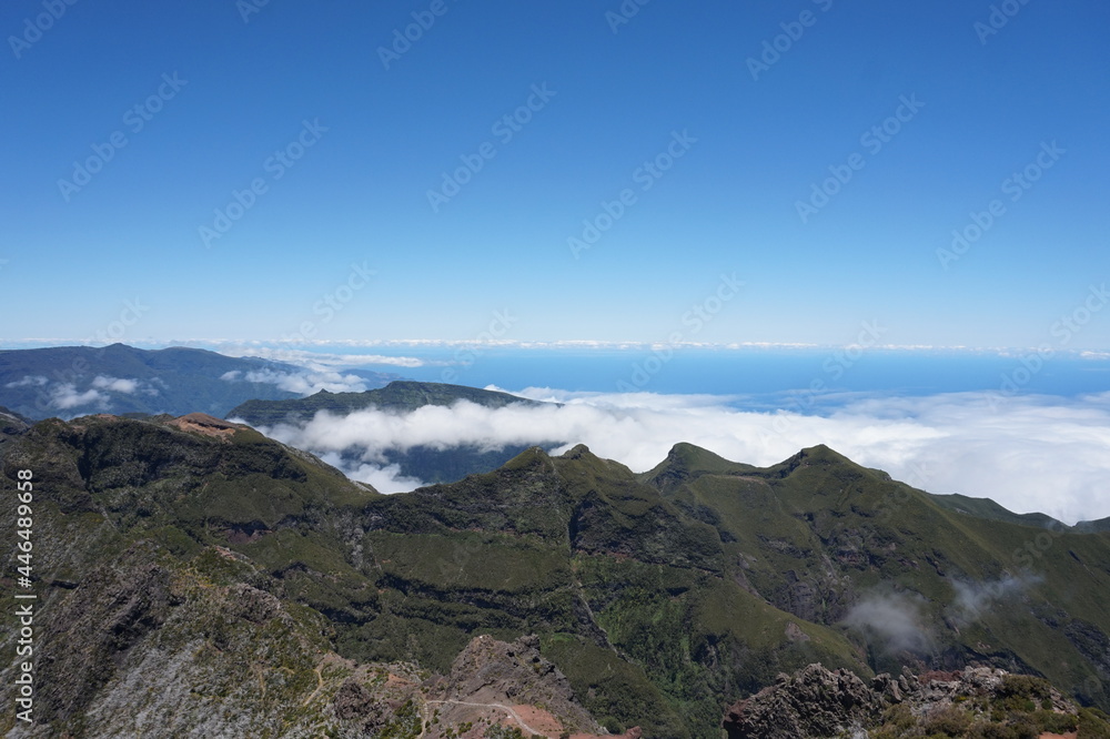 View on mountains and clouds from Pico Ruivo