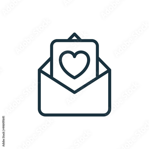 Valentine Day Love Postcard with Envelope. Care, Charity, Volunteering and Donate Concept. Love Message Linear Icon. Romantic Postcard or Envelope Pictogram. Editable stroke. Vector illustration
