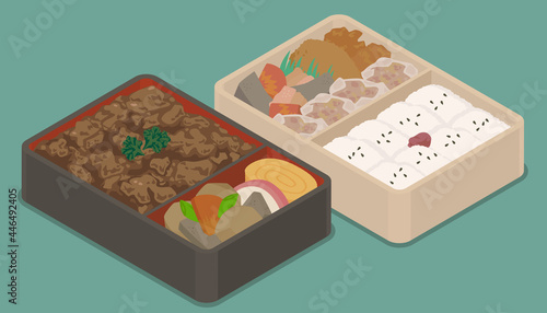 すき焼き弁当と焼売弁当のベクターイラスト素材