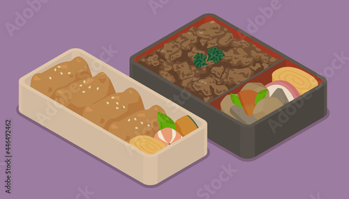 牛肉弁当とおいなさんのお弁当のベクターイラスト素材