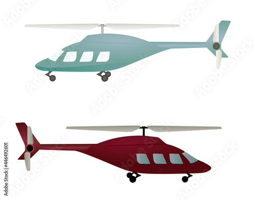 Blue and red isolated helicopter. vector illustration