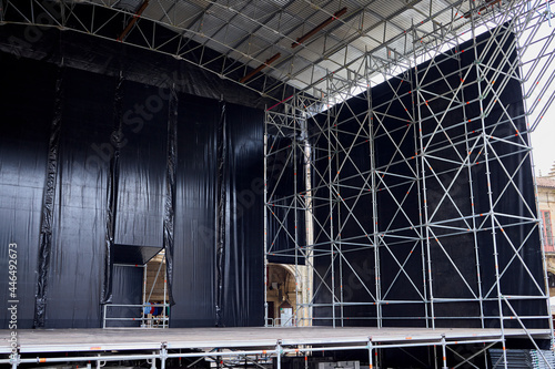Metal scaffolding to make a stage for a show