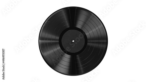 Realistic seamless looping 3D animation of the black label vinyl record isolated on white rendered in UHD with alpha matte