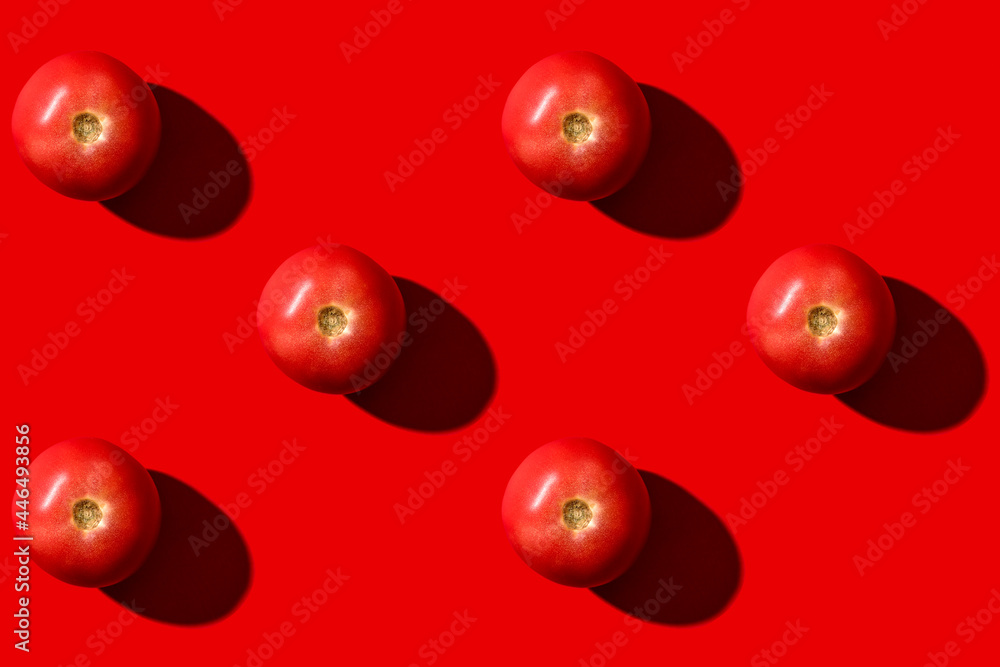Red tomato. Vegetable to eat. Pattern for design. View from above. Red tomato. Vegetable to eat. Pattern for design. View from above.