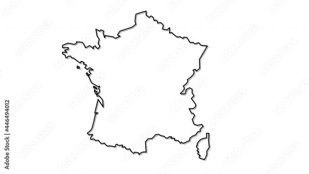 Self drawing animation of map of France with regions and text France. White background. Self drawing animation of map of France with regions and text France. White background.