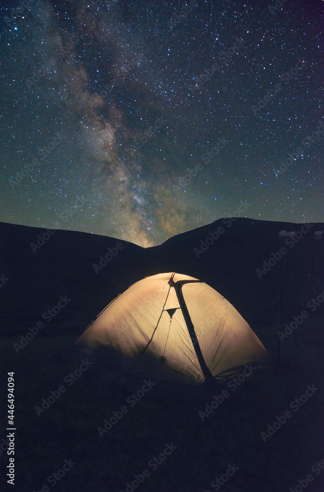 Tent at night in the mountains