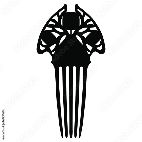 Silhouette of beautiful carved hair comb. Art Nouveau style.
