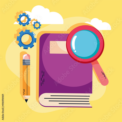 book and magnifying glass
