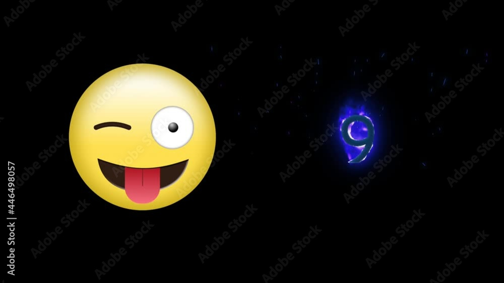 Animation of emoji icon and number nine on black background Animation of emoji icon and number nine on black background