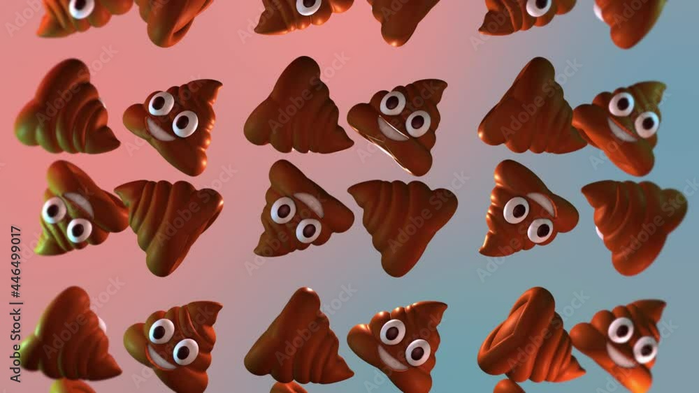 Vidéo Stock Funny cartoon poop symbols are flying in the twocolored background. Funny cartoon
