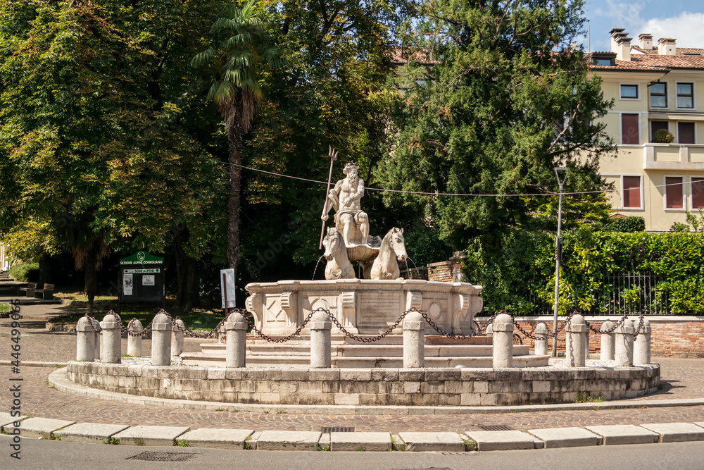 View of a fountain representing Neptune the God of the sea located in Conegliano, Treviso - Italy