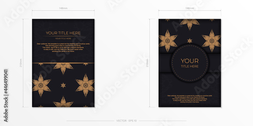 Luxurious black invitation card template with vintage abstract ornament. Elegant and classic elements are great for decorating. Vector illustration.