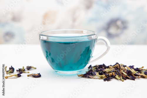 Butterfly pea tea - blue tea with dry flowers, healthy herbal drink
