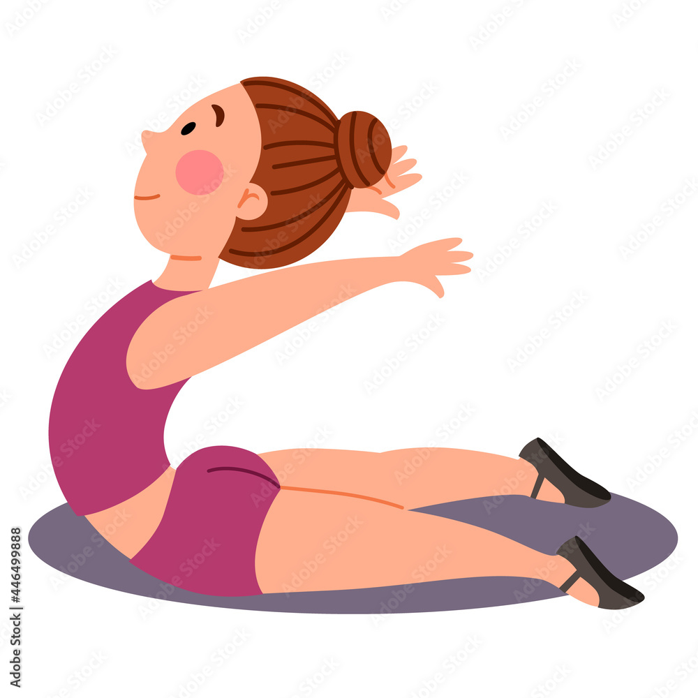 Childrenes sports gymnastics. The girl is standing in the snake pose. Exercises for the back. Vector illustration in a flat style on a white isolated background. Childrenes sports gymnastics. The girl is standing in the snake pose. Exercises for the back. Vector illustration in a flat style on a white isolated background.