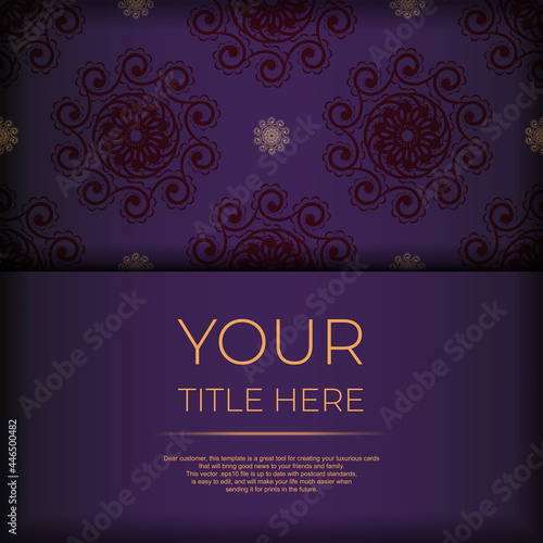 Fototapeta Naklejka Na Ścianę i Meble -  Luxury purple invitation card template with vintage abstract ornament. Elegant and classic vector elements ready for print and typography.
